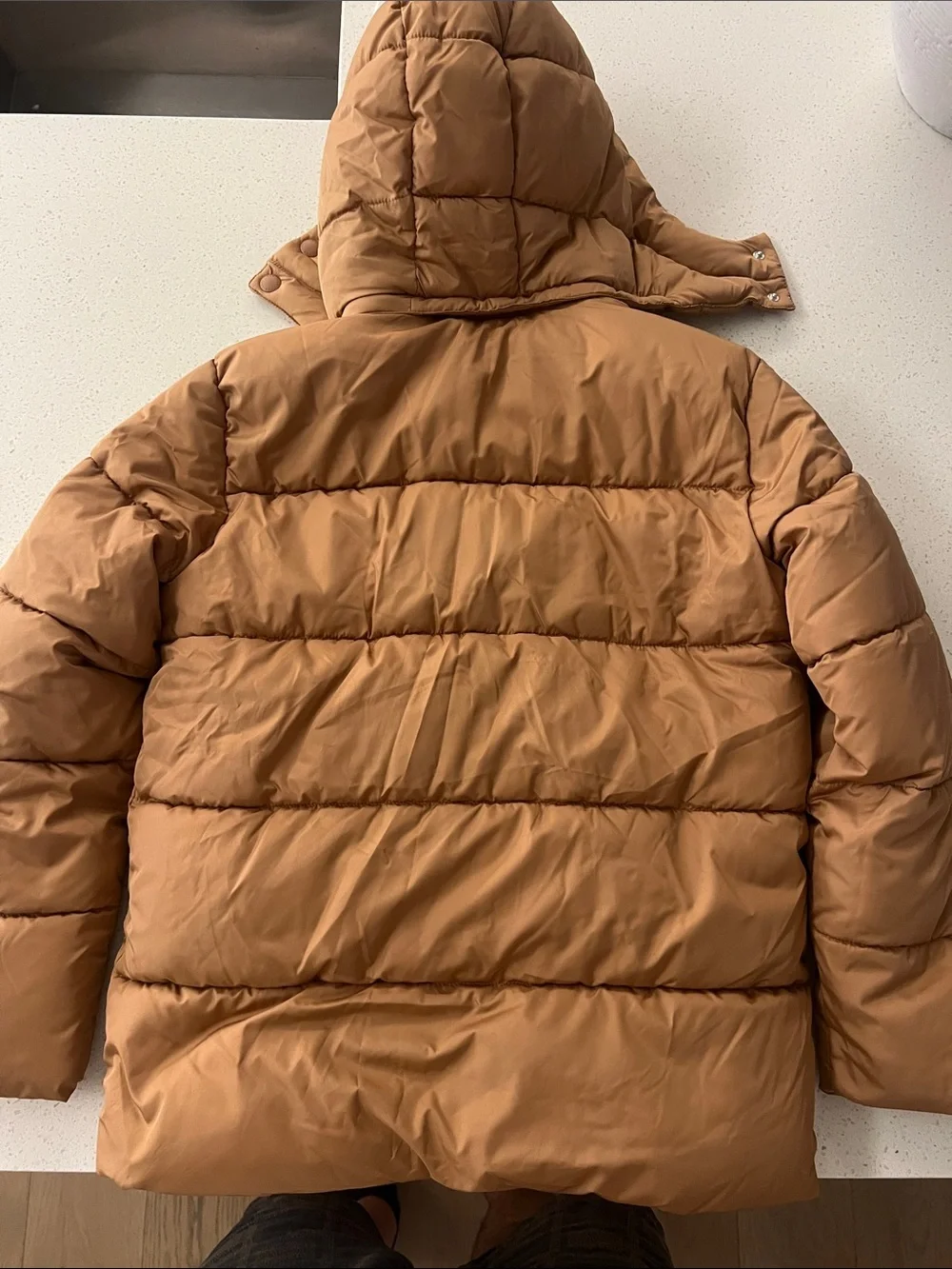 GAP Kids Tan Puffer Jacket with Sherpa-Lined Hood